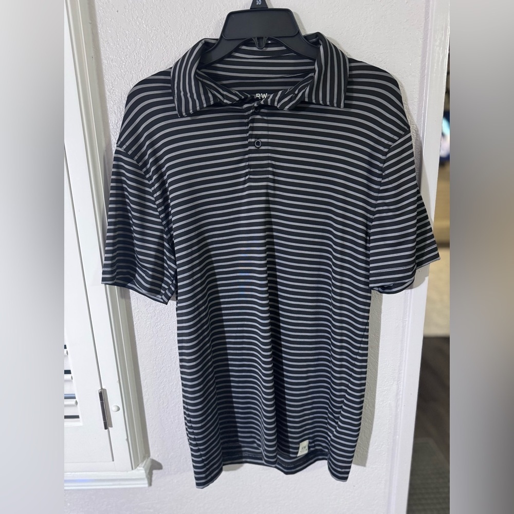 Rorie Whelan Golf Black and White Striped Polo